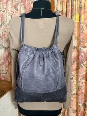 Soft Leather Drawstring Backpack - Blue Graphite | Aunts & uncles